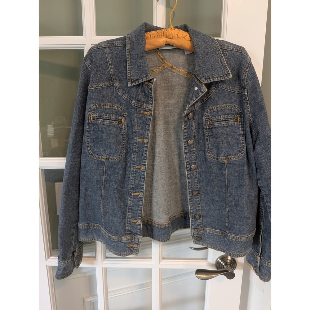 Valerie Stevens Casual Blue Denim Trucker Jacket Medium Wash Stretch Large